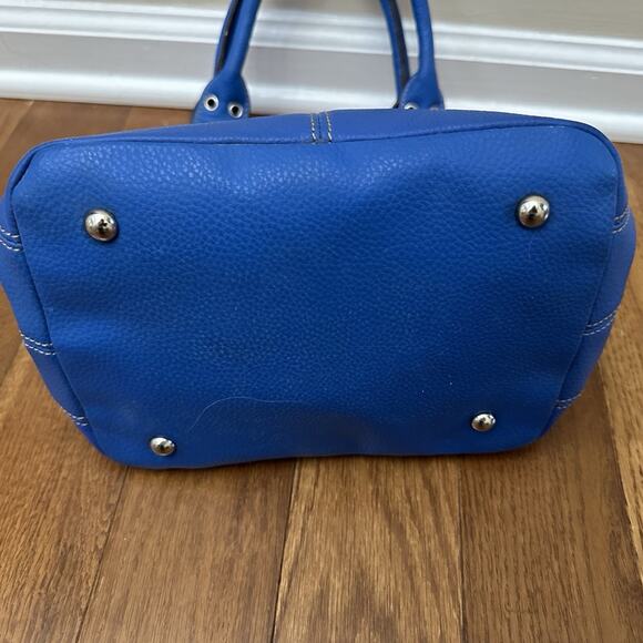 Tignanello Perfect 10 Handbag Purse Blue Pebbled Leather Double Handles - Picture 6 of 12